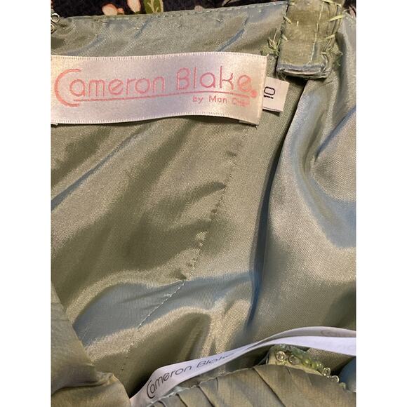 Cameron Blake Two Piece Formal Silk Chiffon Gown Jacket Dress Green Beaded Sz 10 - Picture 11 of 11